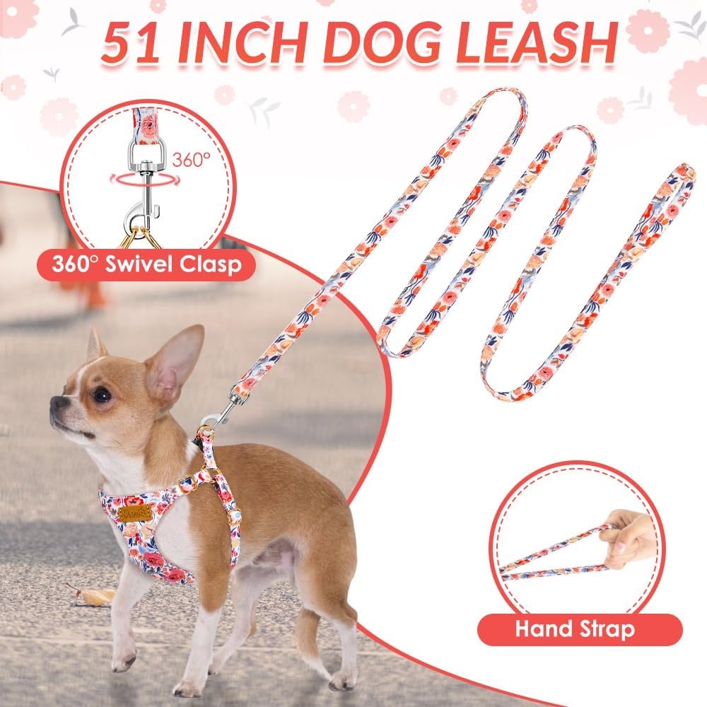 image:imageSlowTon Dog Harness Small Sized Dog Soft XXS Dog Harness and Leash Set No Pull No Chock Adjustable Lightweight Puppy Harness for XS Small Medium Dogs Cats Purple Dasiy XXSFlower