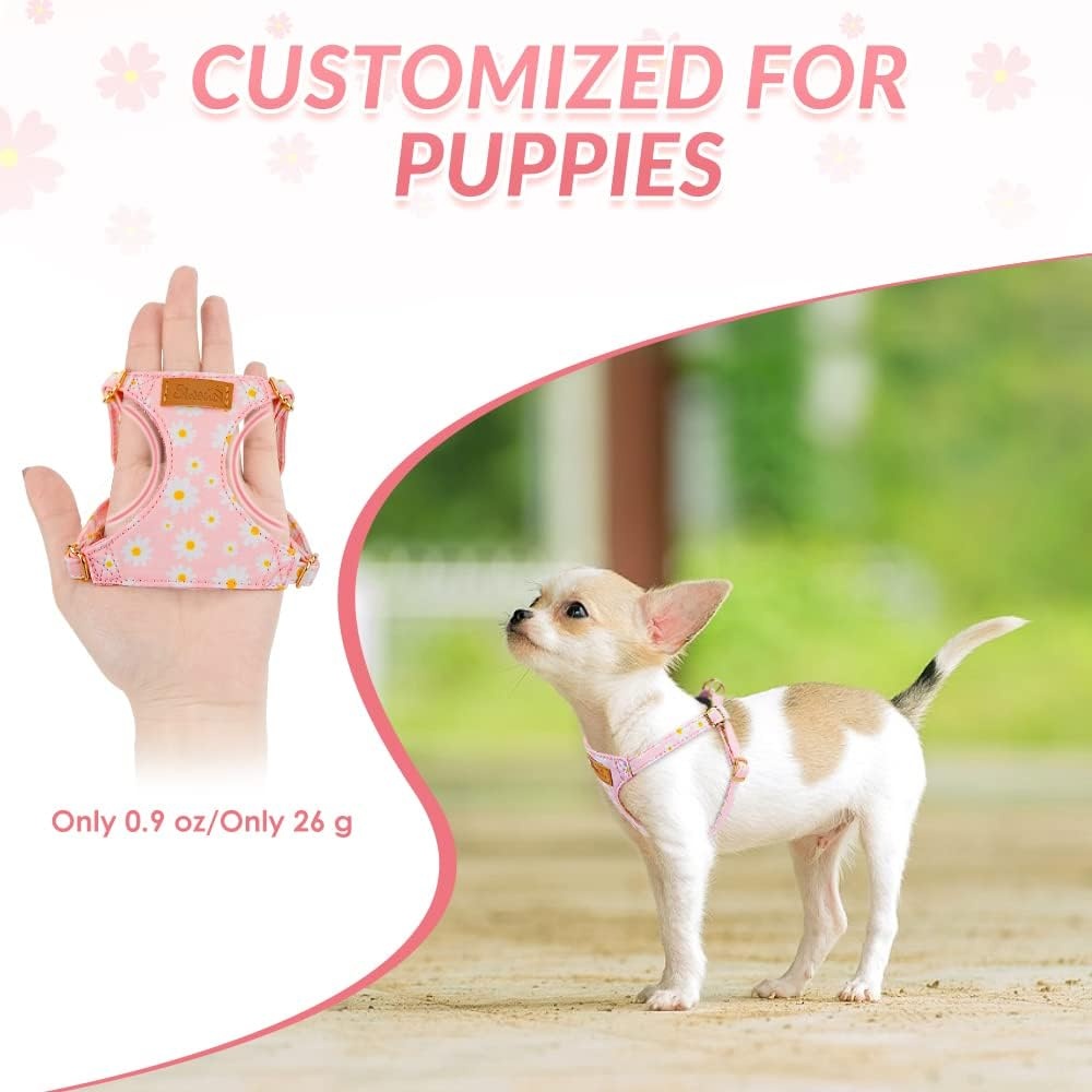 image:imageSlowTon Dog Harness Small Sized Dog Soft XXS Dog Harness and Leash Set No Pull No Chock Adjustable Lightweight Puppy Harness for XS Small Medium Dogs Cats Purple Dasiy XXSPink Daisy