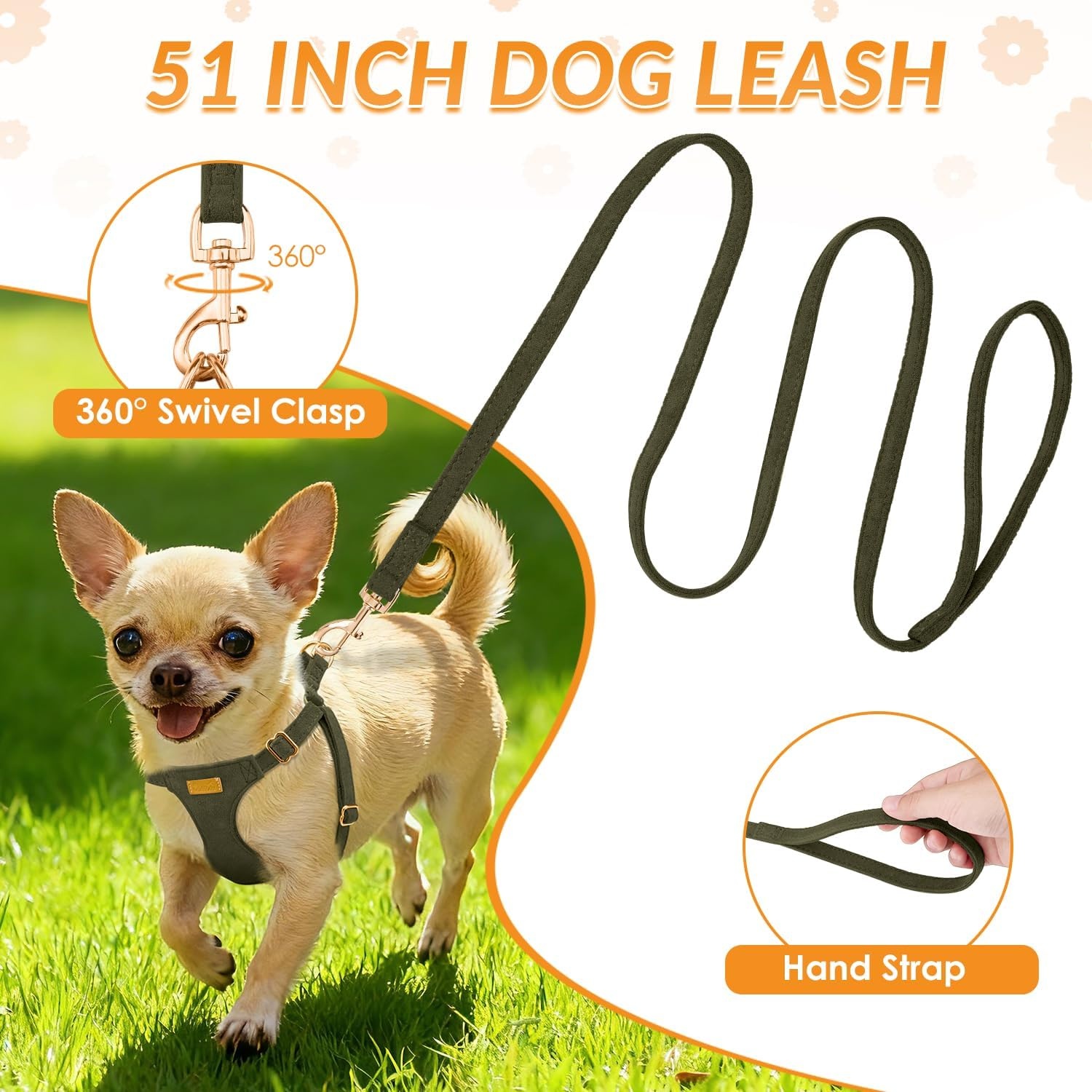 image:imageSlowTon Dog Harness Small Sized Dog Soft XXS Dog Harness and Leash Set No Pull No Chock Adjustable Lightweight Puppy Harness for XS Small Medium Dogs Cats Purple Dasiy XXSSolid Military Green