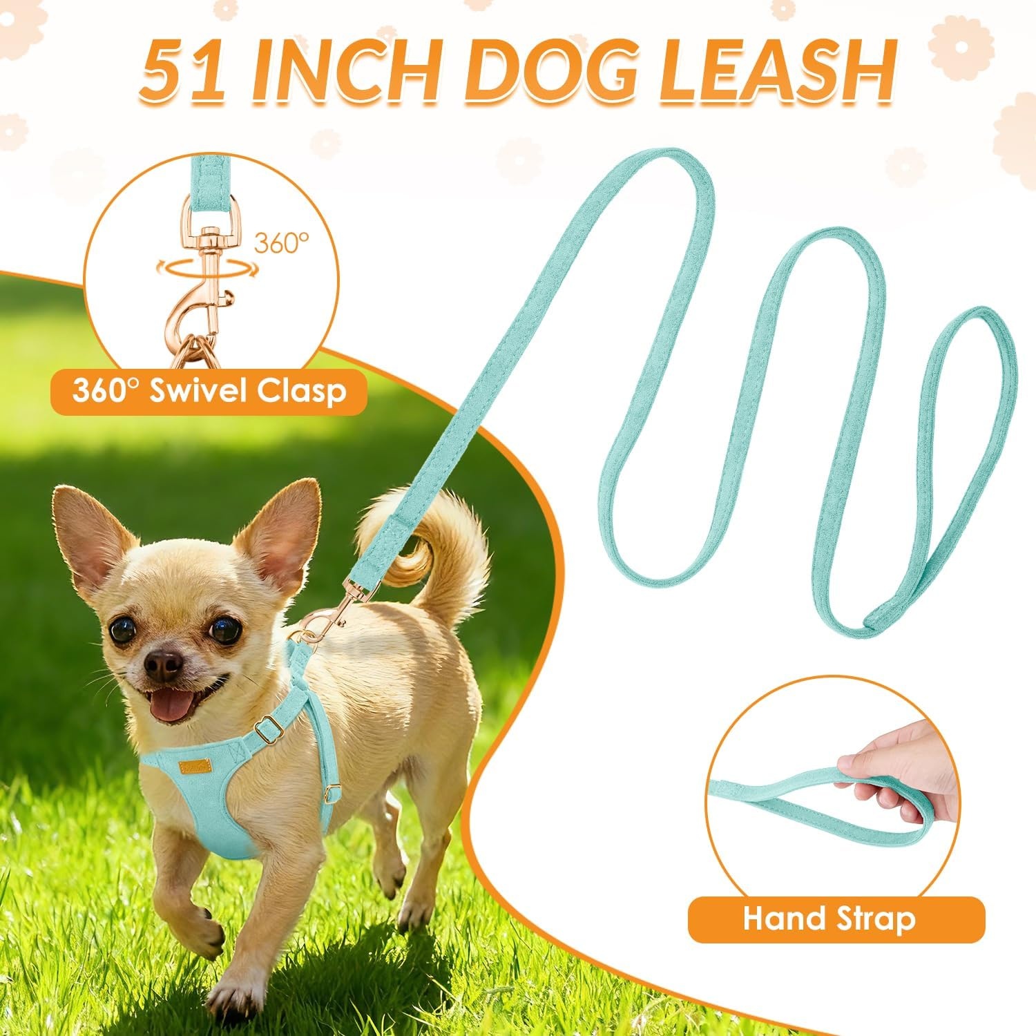 image:imageSlowTon Dog Harness Small Sized Dog Soft XXS Dog Harness and Leash Set No Pull No Chock Adjustable Lightweight Puppy Harness for XS Small Medium Dogs Cats Purple Dasiy XXSSolid Teal