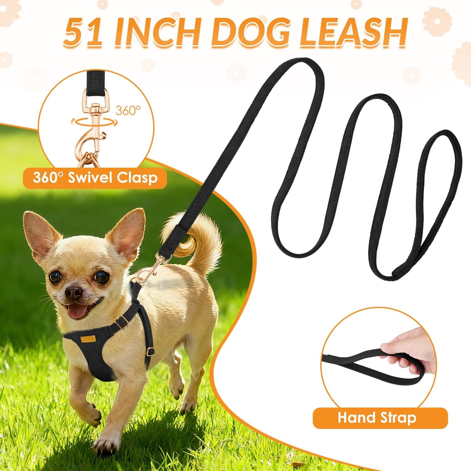 image:imageSlowTon Dog Harness Small Sized Dog Soft XXS Dog Harness and Leash Set No Pull No Chock Adjustable Lightweight Puppy Harness for XS Small Medium Dogs Cats Purple Dasiy XXSSolid Black