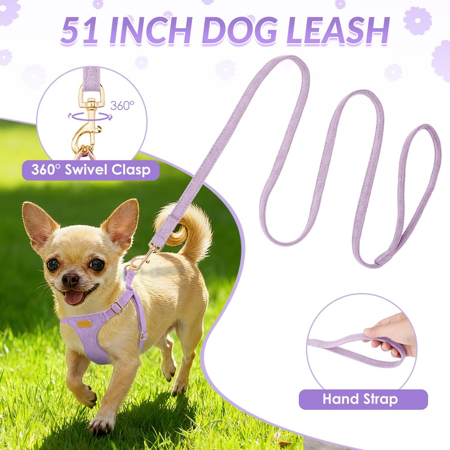 image:imageSlowTon Dog Harness Small Sized Dog Soft XXS Dog Harness and Leash Set No Pull No Chock Adjustable Lightweight Puppy Harness for XS Small Medium Dogs Cats Purple Dasiy XXSSolid Purple