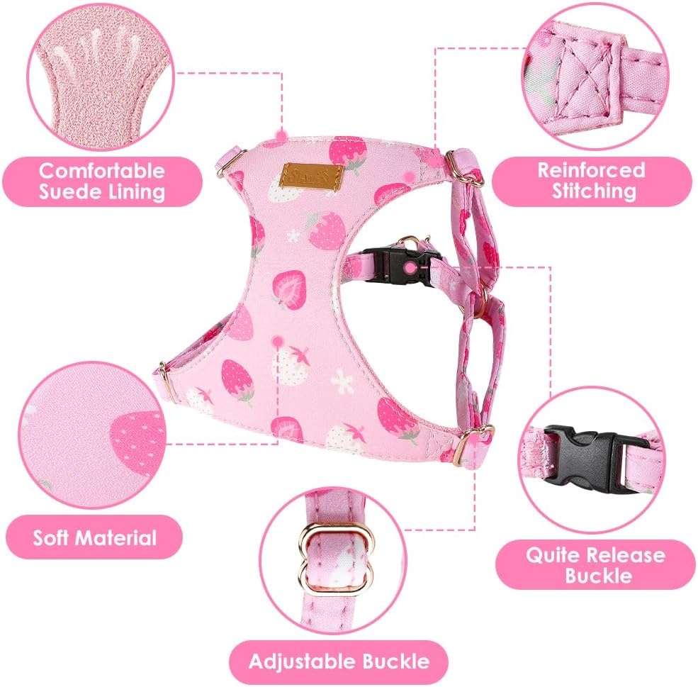 image:imageSlowTon Dog Harness Small Sized Dog Soft XXS Dog Harness and Leash Set No Pull No Chock Adjustable Lightweight Puppy Harness for XS Small Medium Dogs Cats Purple Dasiy XXSPink Strawberry