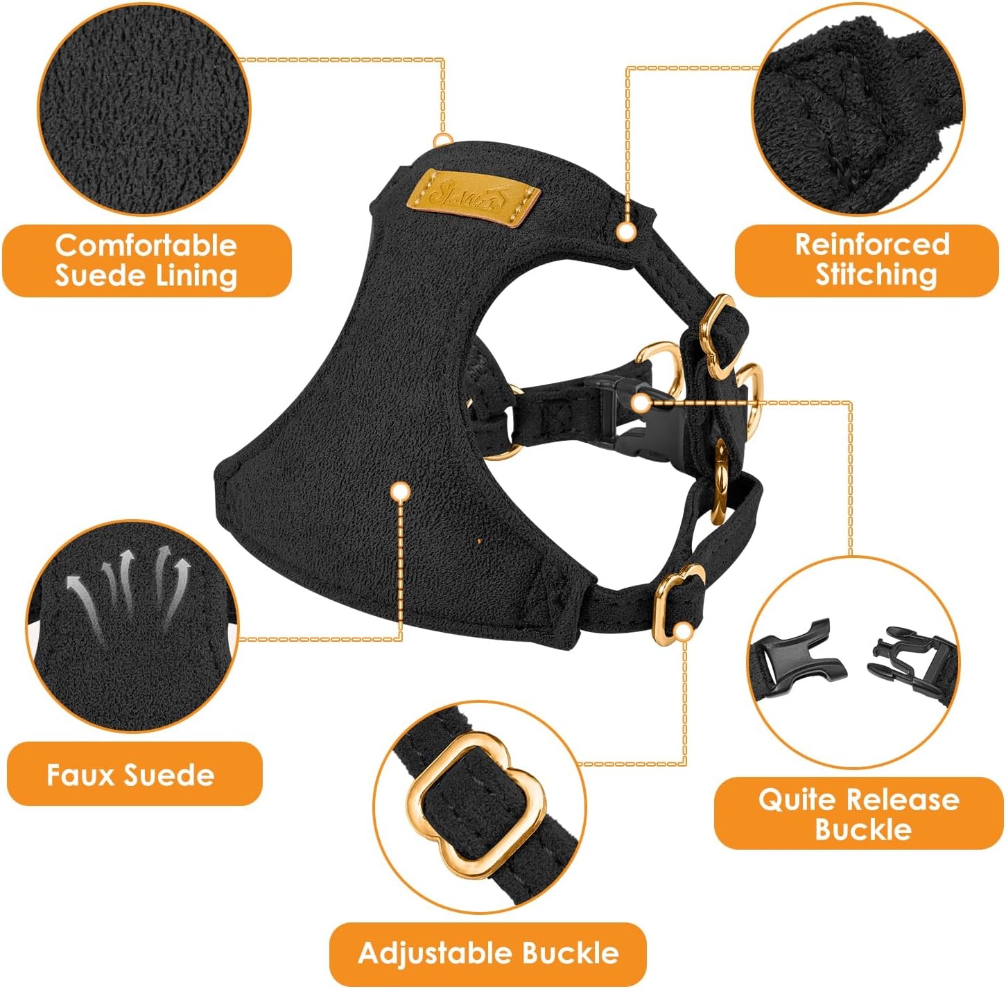 image:imageSlowTon Dog Harness Small Sized Dog Soft XXS Dog Harness and Leash Set No Pull No Chock Adjustable Lightweight Puppy Harness for XS Small Medium Dogs Cats Purple Dasiy XXSSolid Black