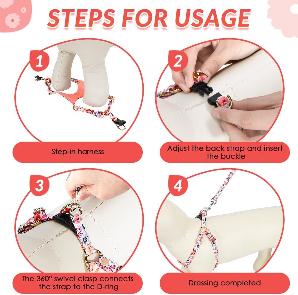 image:imageSlowTon Dog Harness Small Sized Dog Soft XXS Dog Harness and Leash Set No Pull No Chock Adjustable Lightweight Puppy Harness for XS Small Medium Dogs Cats Purple Dasiy XXSFlower