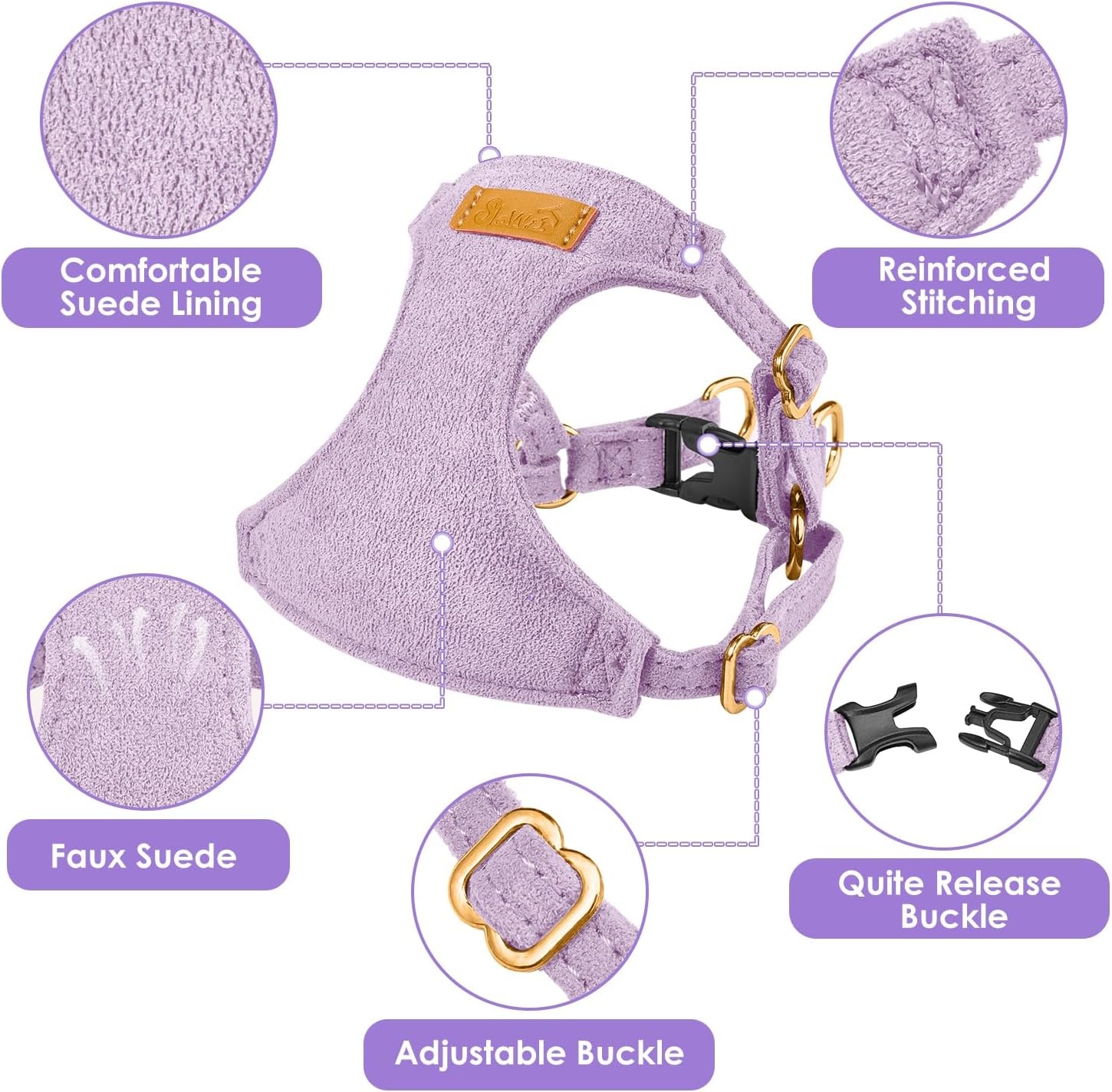 image:imageSlowTon Dog Harness Small Sized Dog Soft XXS Dog Harness and Leash Set No Pull No Chock Adjustable Lightweight Puppy Harness for XS Small Medium Dogs Cats Purple Dasiy XXSSolid Purple