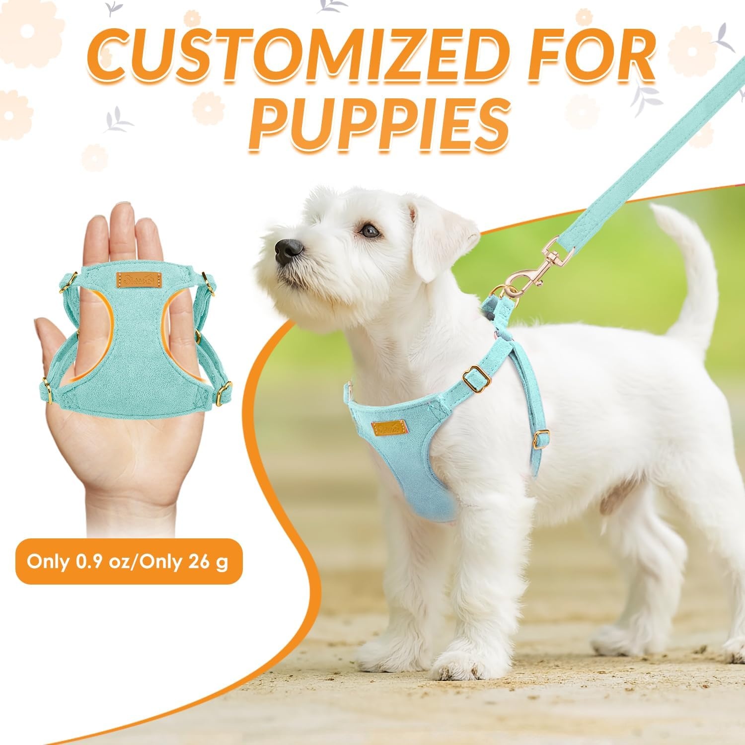 image:imageSlowTon Dog Harness Small Sized Dog Soft XXS Dog Harness and Leash Set No Pull No Chock Adjustable Lightweight Puppy Harness for XS Small Medium Dogs Cats Purple Dasiy XXSSolid Teal