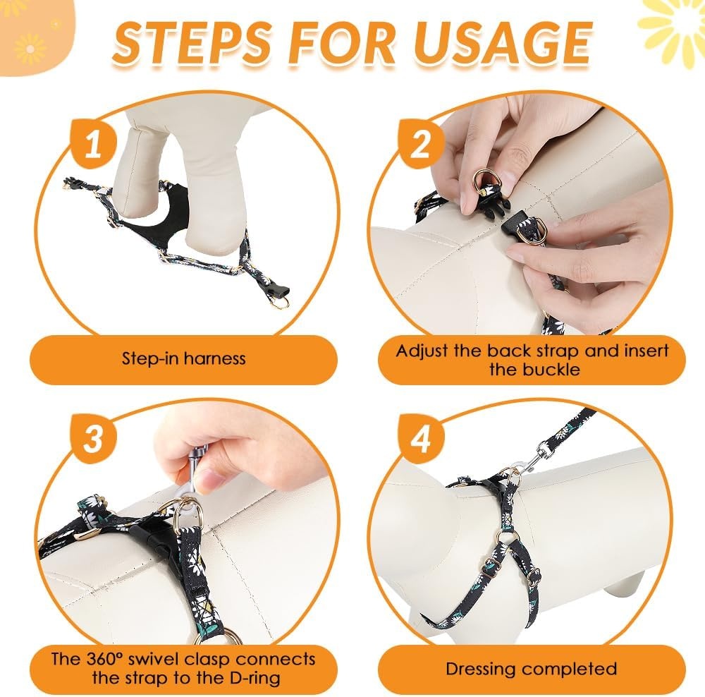 image:imageSlowTon Dog Harness Small Sized Dog Soft XXS Dog Harness and Leash Set No Pull No Chock Adjustable Lightweight Puppy Harness for XS Small Medium Dogs Cats Purple Dasiy XXSBlack Daisy