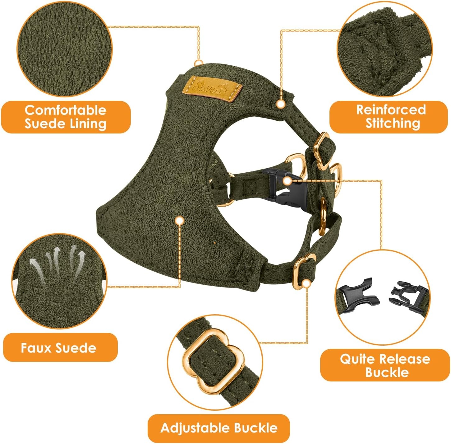 image:imageSlowTon Dog Harness Small Sized Dog Soft XXS Dog Harness and Leash Set No Pull No Chock Adjustable Lightweight Puppy Harness for XS Small Medium Dogs Cats Purple Dasiy XXSSolid Military Green