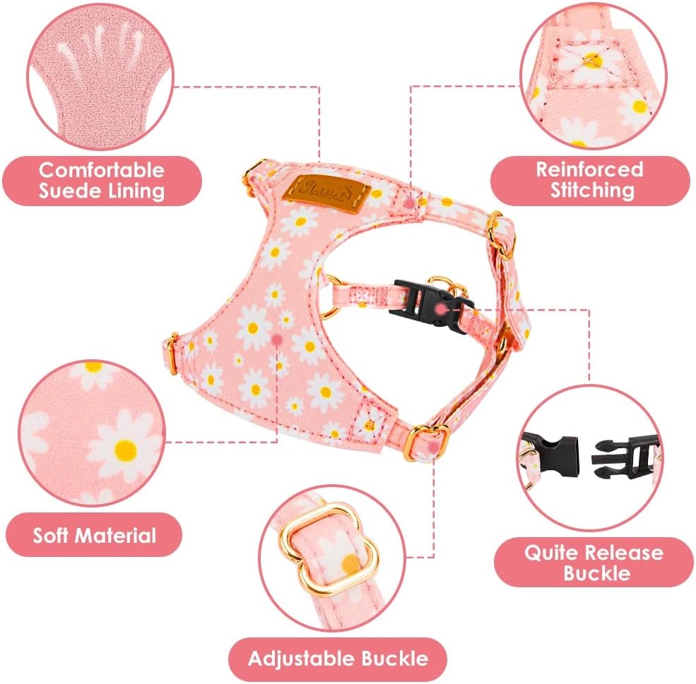 image:imageSlowTon Dog Harness Small Sized Dog Soft XXS Dog Harness and Leash Set No Pull No Chock Adjustable Lightweight Puppy Harness for XS Small Medium Dogs Cats Purple Dasiy XXSPink Daisy