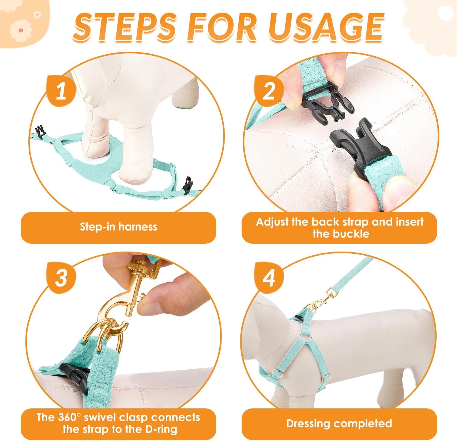 image:imageSlowTon Dog Harness Small Sized Dog Soft XXS Dog Harness and Leash Set No Pull No Chock Adjustable Lightweight Puppy Harness for XS Small Medium Dogs Cats Purple Dasiy XXSSolid Teal