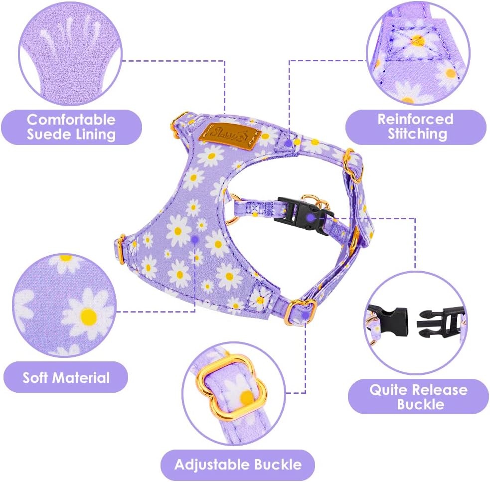 image:imageSlowTon Dog Harness Small Sized Dog Soft XXS Dog Harness and Leash Set No Pull No Chock Adjustable Lightweight Puppy Harness for XS Small Medium Dogs Cats Purple Dasiy XXSPurple Daisy