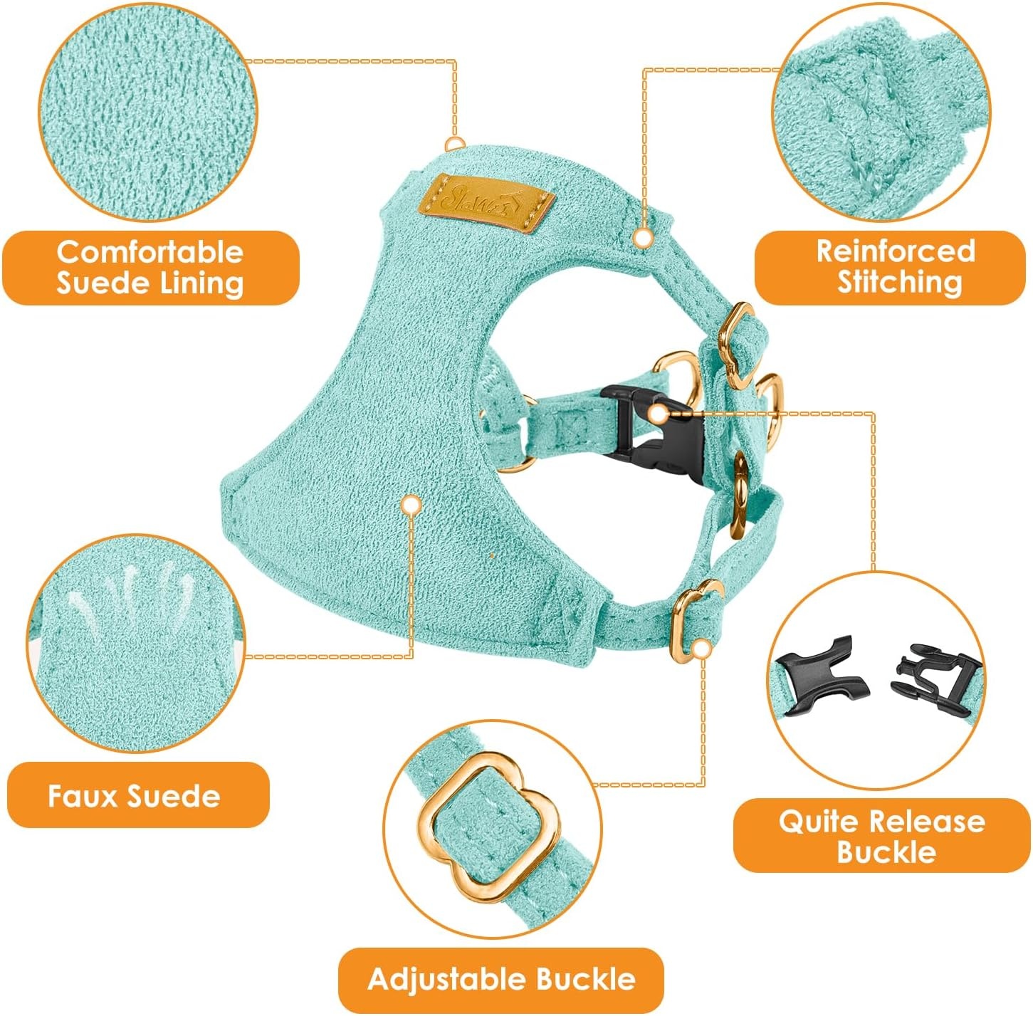 image:imageSlowTon Dog Harness Small Sized Dog Soft XXS Dog Harness and Leash Set No Pull No Chock Adjustable Lightweight Puppy Harness for XS Small Medium Dogs Cats Purple Dasiy XXSSolid Teal