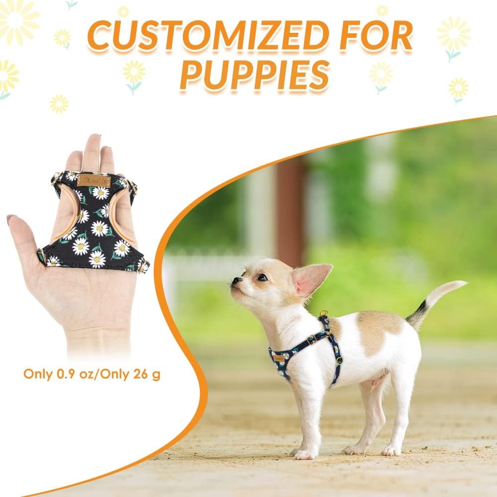image:imageSlowTon Dog Harness Small Sized Dog Soft XXS Dog Harness and Leash Set No Pull No Chock Adjustable Lightweight Puppy Harness for XS Small Medium Dogs Cats Purple Dasiy XXSBlack Daisy