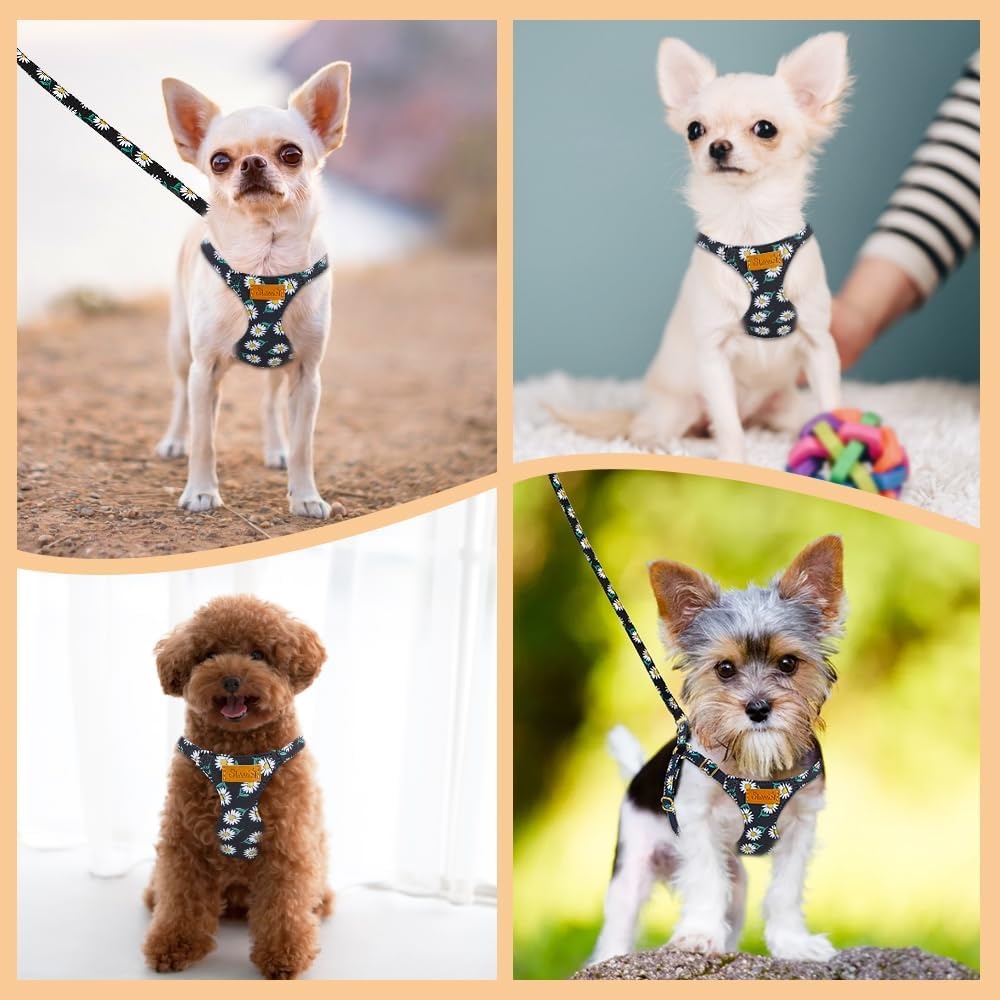 image:imageSlowTon Dog Harness Small Sized Dog Soft XXS Dog Harness and Leash Set No Pull No Chock Adjustable Lightweight Puppy Harness for XS Small Medium Dogs Cats Purple Dasiy XXSBlack Daisy