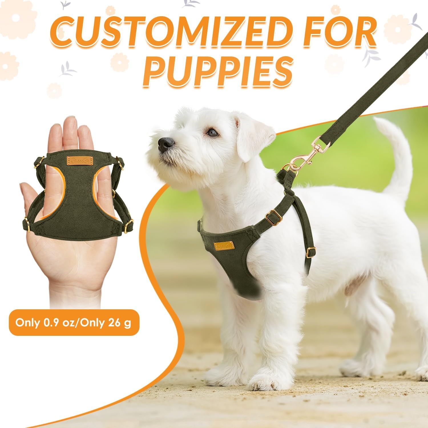 image:imageSlowTon Dog Harness Small Sized Dog Soft XXS Dog Harness and Leash Set No Pull No Chock Adjustable Lightweight Puppy Harness for XS Small Medium Dogs Cats Purple Dasiy XXSSolid Military Green