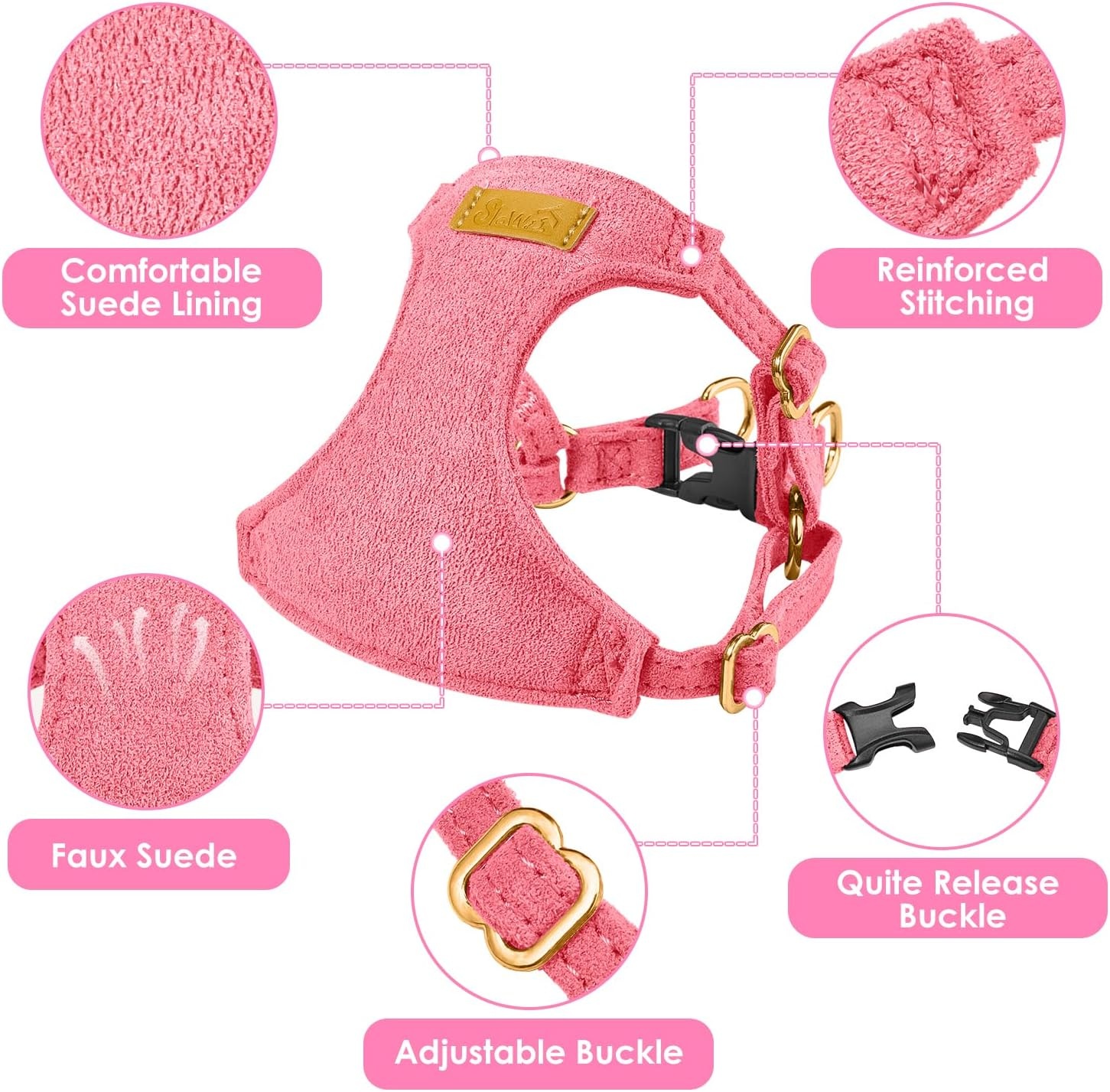 image:imageSlowTon Dog Harness Small Sized Dog Soft XXS Dog Harness and Leash Set No Pull No Chock Adjustable Lightweight Puppy Harness for XS Small Medium Dogs Cats Purple Dasiy XXSSolid Pink
