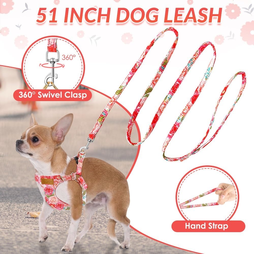 image:imageSlowTon Dog Harness Small Sized Dog Soft XXS Dog Harness and Leash Set No Pull No Chock Adjustable Lightweight Puppy Harness for XS Small Medium Dogs Cats Purple Dasiy XXSPink Rose