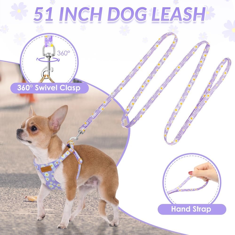image:imageSlowTon Dog Harness Small Sized Dog Soft XXS Dog Harness and Leash Set No Pull No Chock Adjustable Lightweight Puppy Harness for XS Small Medium Dogs Cats Purple Dasiy XXSPurple Daisy