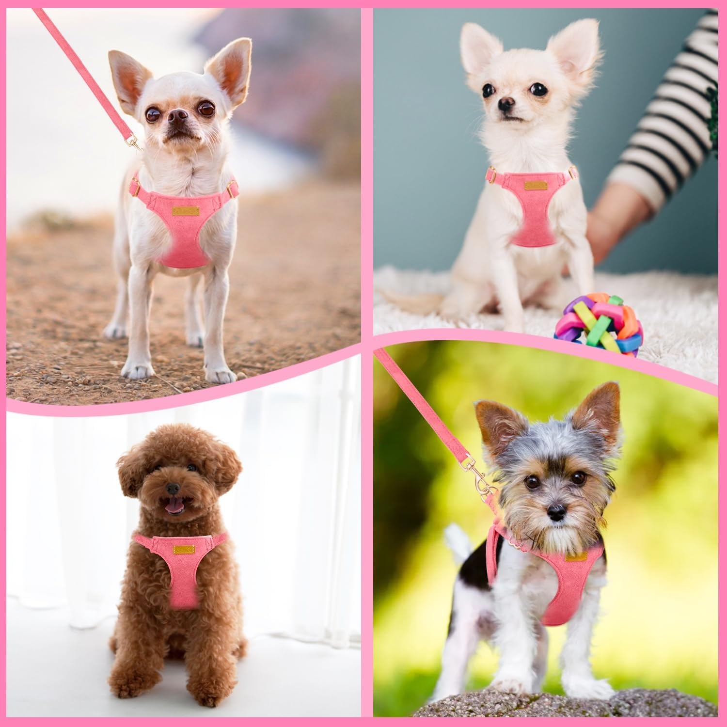 image:imageSlowTon Dog Harness Small Sized Dog Soft XXS Dog Harness and Leash Set No Pull No Chock Adjustable Lightweight Puppy Harness for XS Small Medium Dogs Cats Purple Dasiy XXSSolid Pink
