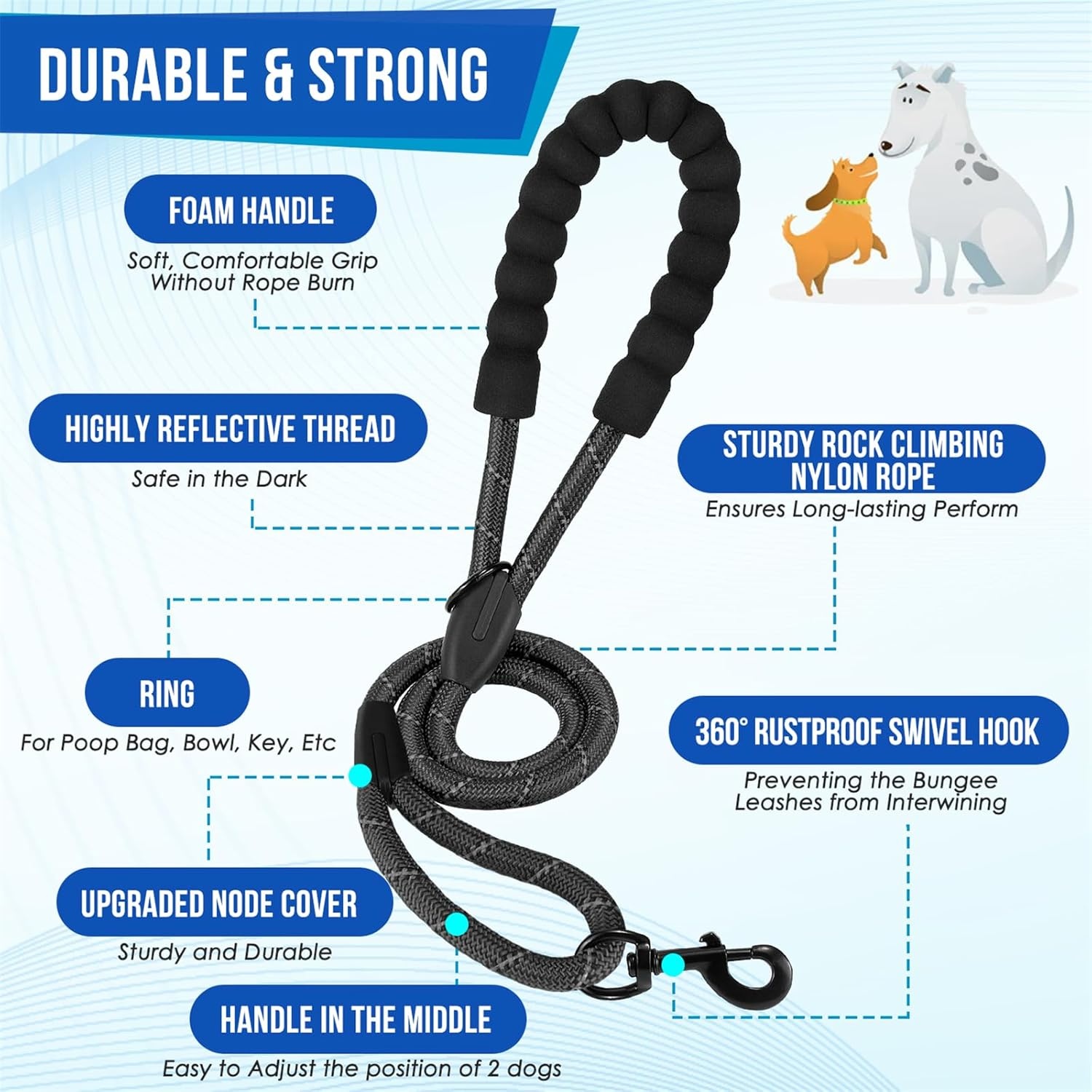 image:imageSlowTon Double Leash for Two Dogs No Tangle Dog Leash 360 Swivel Reflective Double Dog Leashes with Two Padded Handles Shock Absorbing Walking Training for Small Medium Dogs Black 835 lbsBlack