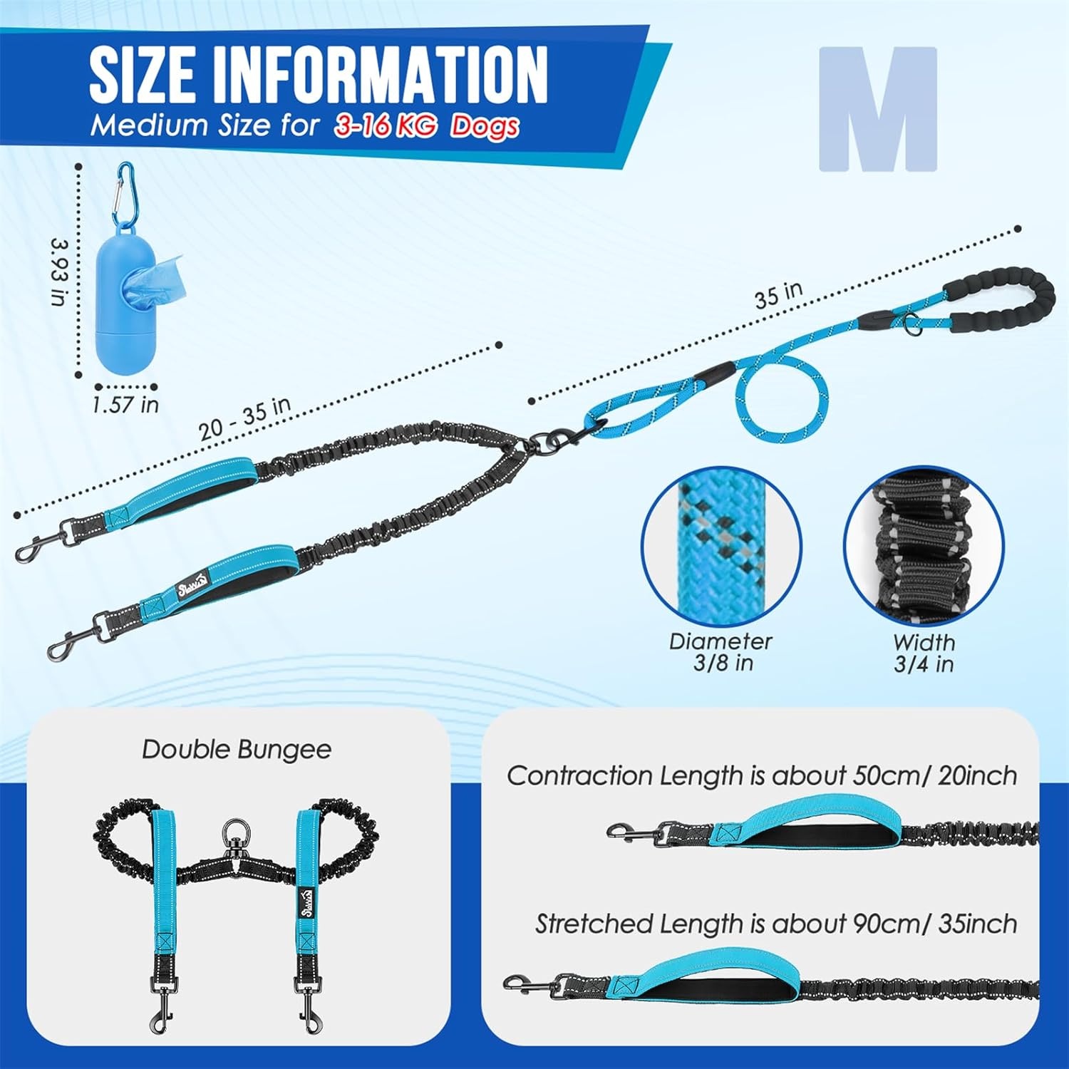 image:imageSlowTon Double Leash for Two Dogs No Tangle Dog Leash 360 Swivel Reflective Double Dog Leashes with Two Padded Handles Shock Absorbing Walking Training for Small Medium Dogs Black 835 lbsBlue