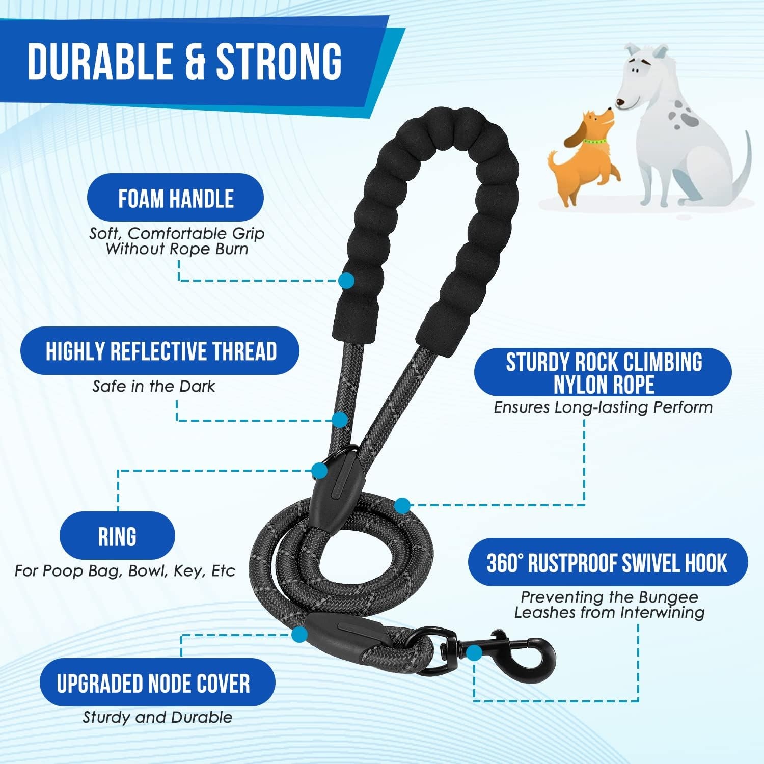 image:imageSlowTon Double Leash for Two Dogs No Tangle Dog Leash 360 Swivel Reflective Double Dog Leashes with Two Padded Handles Shock Absorbing Walking Training for Small Medium Dogs Black 835 lbsBlack
