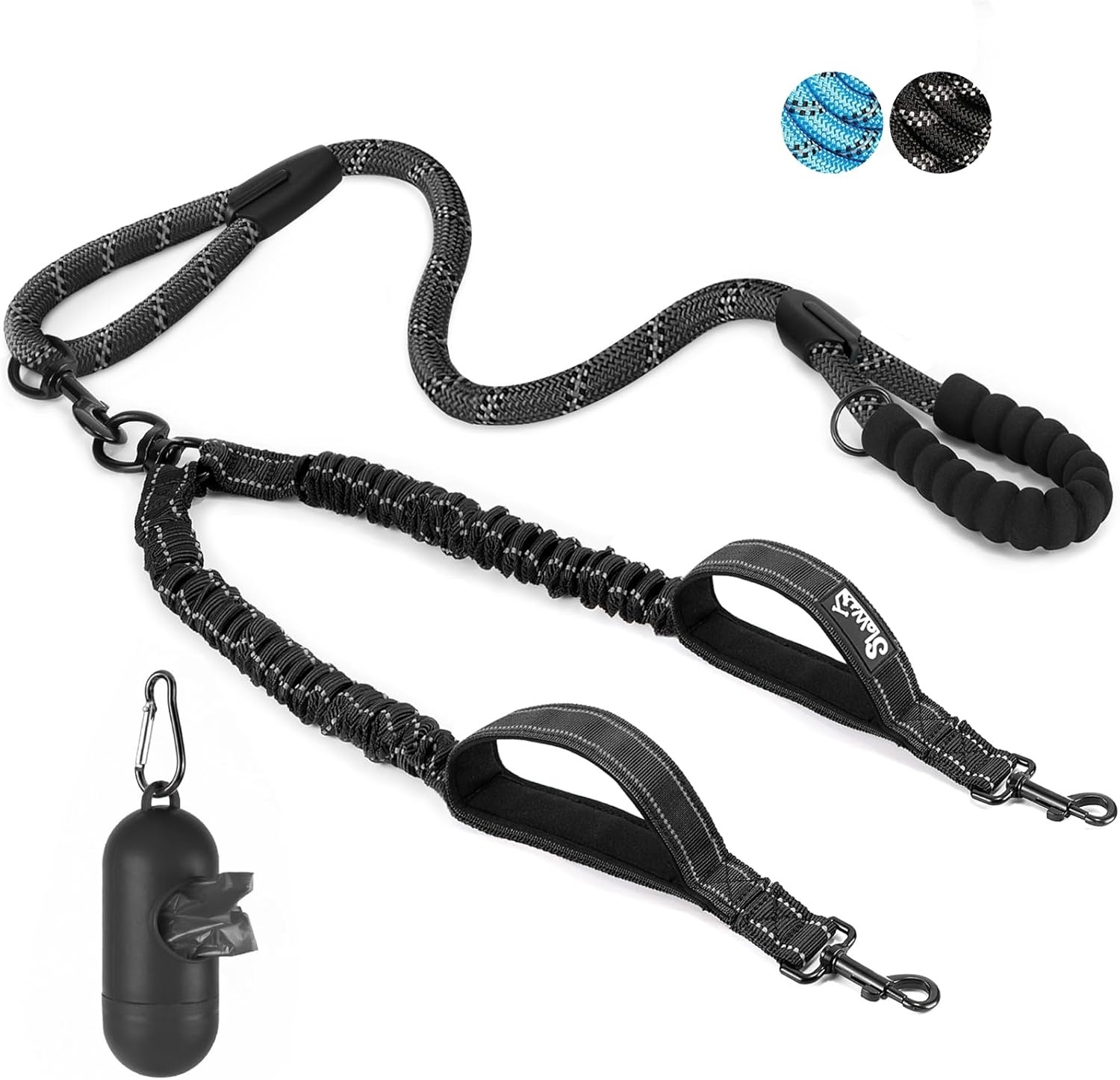 image:imageSlowTon Double Leash for Two Dogs No Tangle Dog Leash 360 Swivel Reflective Double Dog Leashes with Two Padded Handles Shock Absorbing Walking Training for Small Medium Dogs Black 835 lbsBlack
