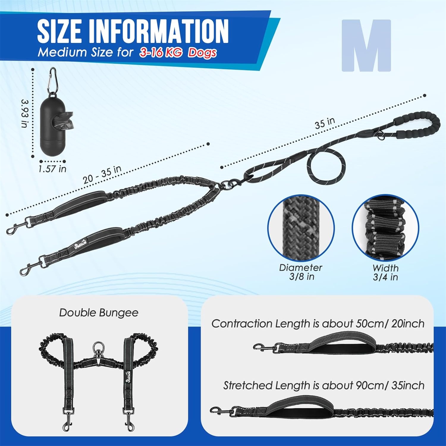 image:imageSlowTon Double Leash for Two Dogs No Tangle Dog Leash 360 Swivel Reflective Double Dog Leashes with Two Padded Handles Shock Absorbing Walking Training for Small Medium Dogs Black 835 lbsBlack