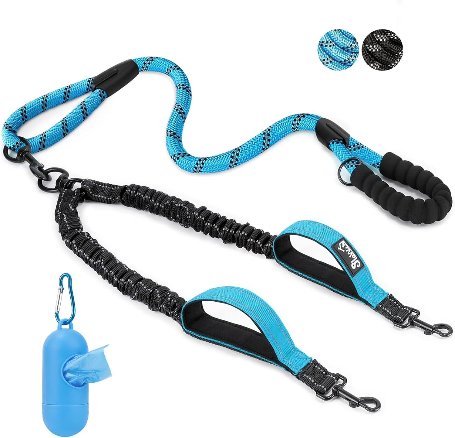 image:imageSlowTon Double Leash for Two Dogs No Tangle Dog Leash 360 Swivel Reflective Double Dog Leashes with Two Padded Handles Shock Absorbing Walking Training for Small Medium Dogs Black 835 lbsBlue