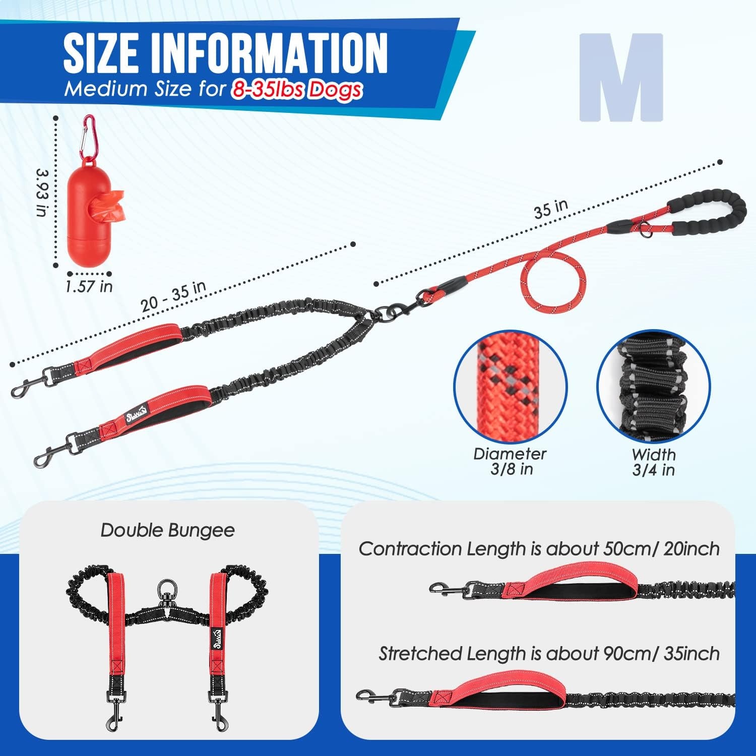 image:imageSlowTon Double Leash for Two Dogs No Tangle Dog Leash 360 Swivel Reflective Double Dog Leashes with Two Padded Handles Shock Absorbing Walking Training for Small Medium Dogs Black 835 lbs1Red