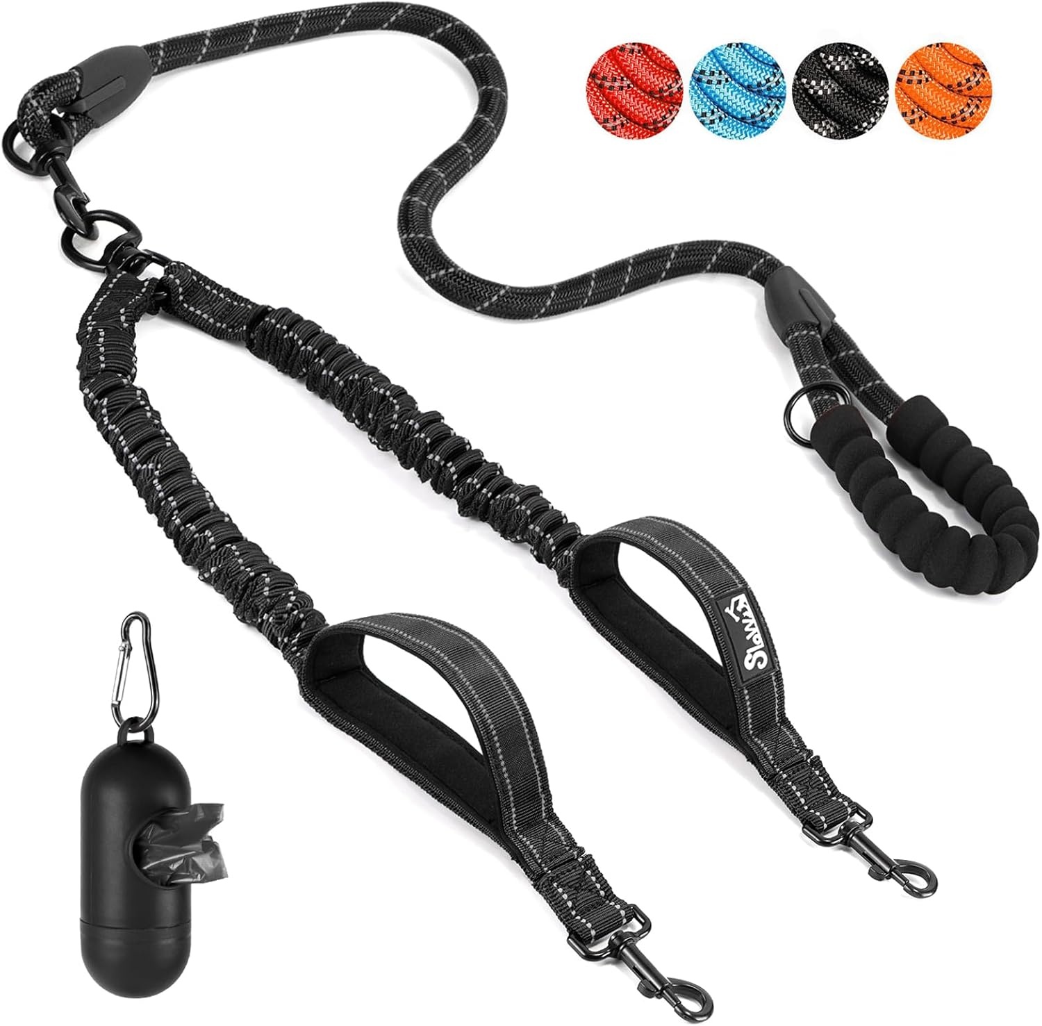 image:imageSlowTon Double Leash for Two Dogs No Tangle Dog Leash 360 Swivel Reflective Double Dog Leashes with Two Padded Handles Shock Absorbing Walking Training for Small Medium Dogs Black 835 lbsBlack
