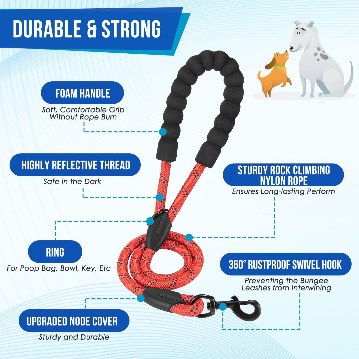 image:imageSlowTon Double Leash for Two Dogs No Tangle Dog Leash 360 Swivel Reflective Double Dog Leashes with Two Padded Handles Shock Absorbing Walking Training for Small Medium Dogs Black 835 lbs1Red