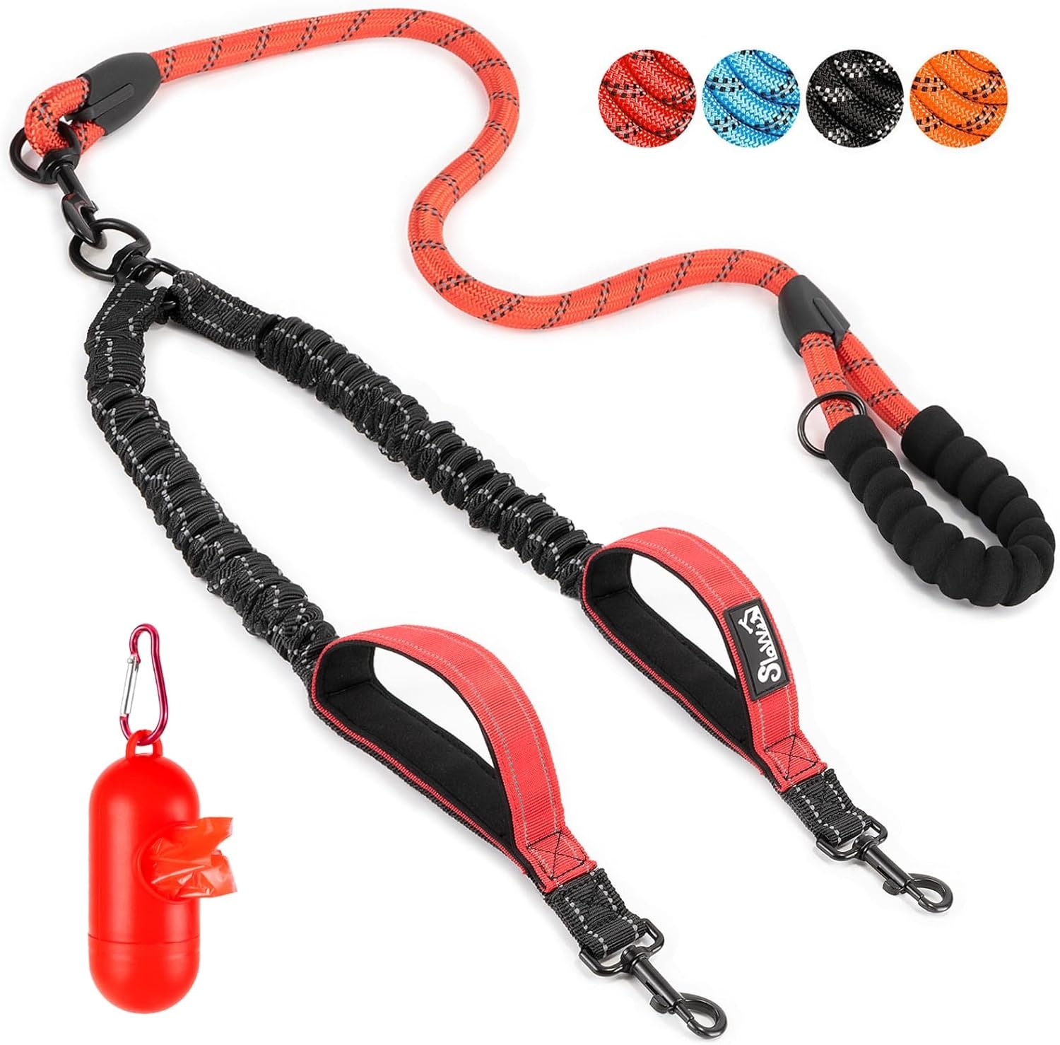 image:imageSlowTon Double Leash for Two Dogs No Tangle Dog Leash 360 Swivel Reflective Double Dog Leashes with Two Padded Handles Shock Absorbing Walking Training for Small Medium Dogs Black 835 lbs1Red