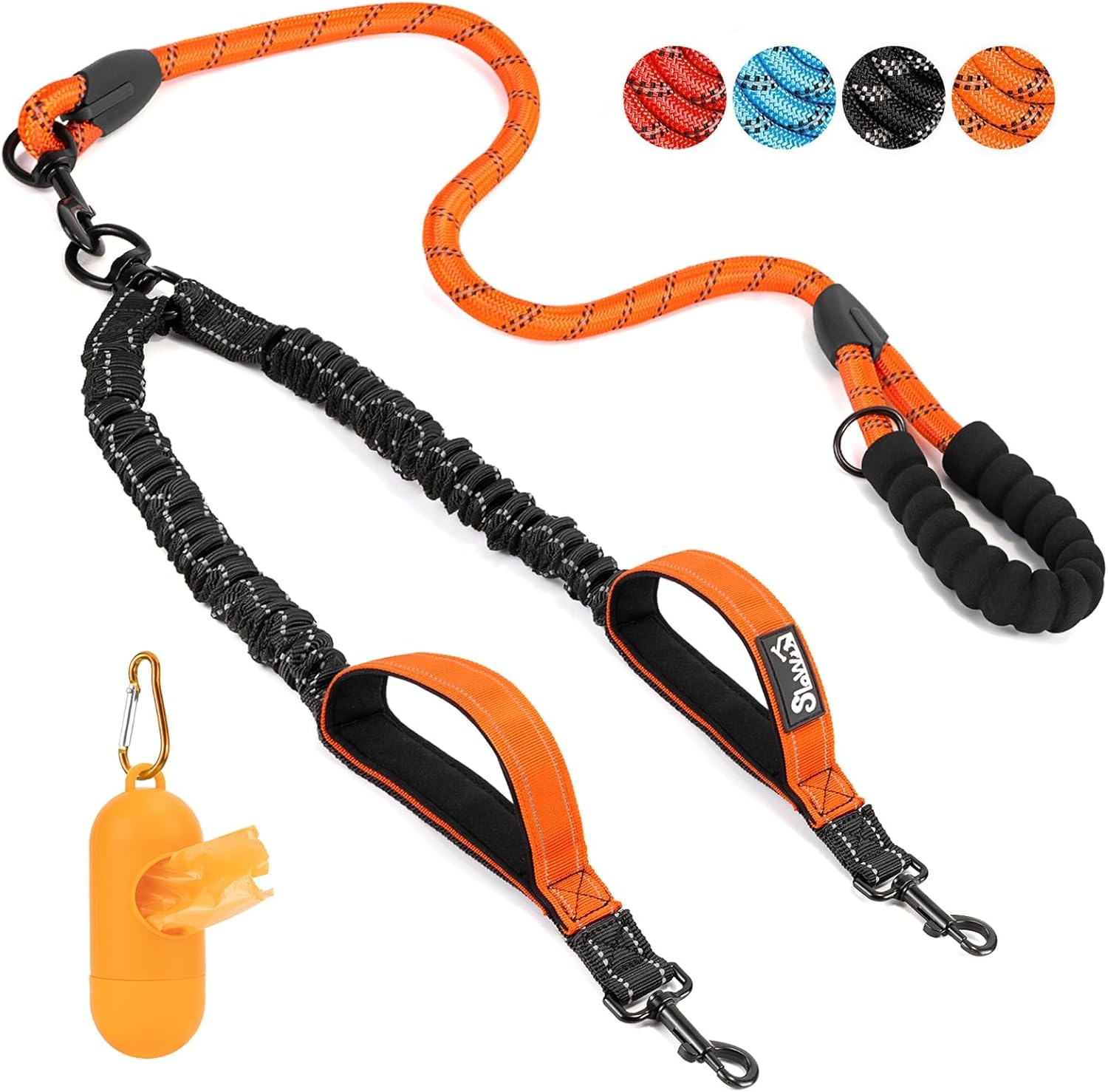 image:imageSlowTon Double Leash for Two Dogs No Tangle Dog Leash 360 Swivel Reflective Double Dog Leashes with Two Padded Handles Shock Absorbing Walking Training for Small Medium Dogs Black 835 lbsOrange