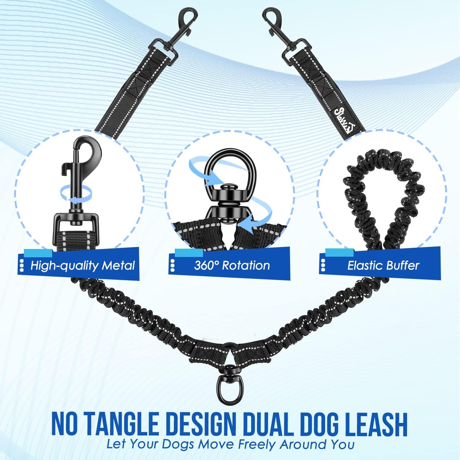 image:imageSlowTon Double Leash for Two Dogs No Tangle Dog Leash 360 Swivel Reflective Double Dog Leashes with Two Padded Handles Shock Absorbing Walking Training for Small Medium Dogs Black 835 lbsBlack