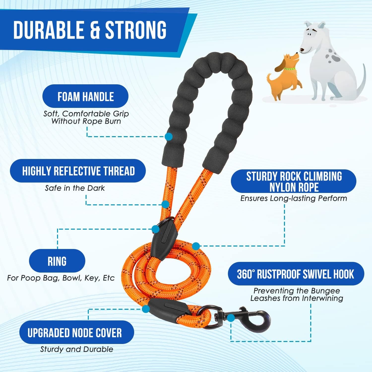 image:imageSlowTon Double Leash for Two Dogs No Tangle Dog Leash 360 Swivel Reflective Double Dog Leashes with Two Padded Handles Shock Absorbing Walking Training for Small Medium Dogs Black 835 lbsOrange