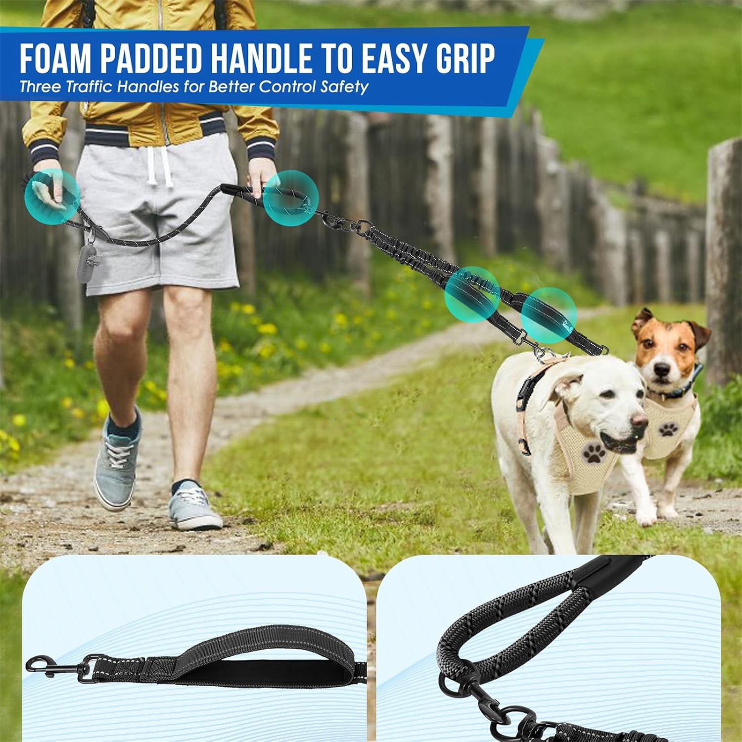 image:imageSlowTon Double Leash for Two Dogs No Tangle Dog Leash 360 Swivel Reflective Double Dog Leashes with Two Padded Handles Shock Absorbing Walking Training for Small Medium Dogs Black 835 lbsBlack