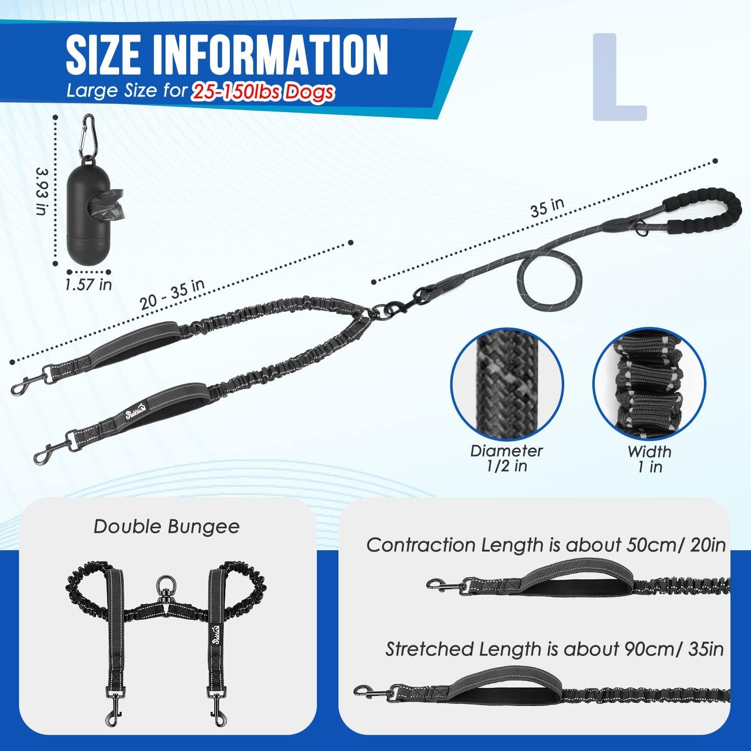 image:imageSlowTon Double Leash for Two Dogs No Tangle Dog Leash 360 Swivel Reflective Double Dog Leashes with Two Padded Handles Shock Absorbing Walking Training for Small Medium Dogs Black 835 lbsBlack