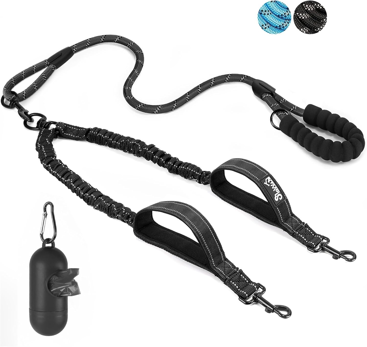image:imageSlowTon Double Leash for Two Dogs No Tangle Dog Leash 360 Swivel Reflective Double Dog Leashes with Two Padded Handles Shock Absorbing Walking Training for Small Medium Dogs Black 835 lbsBlack