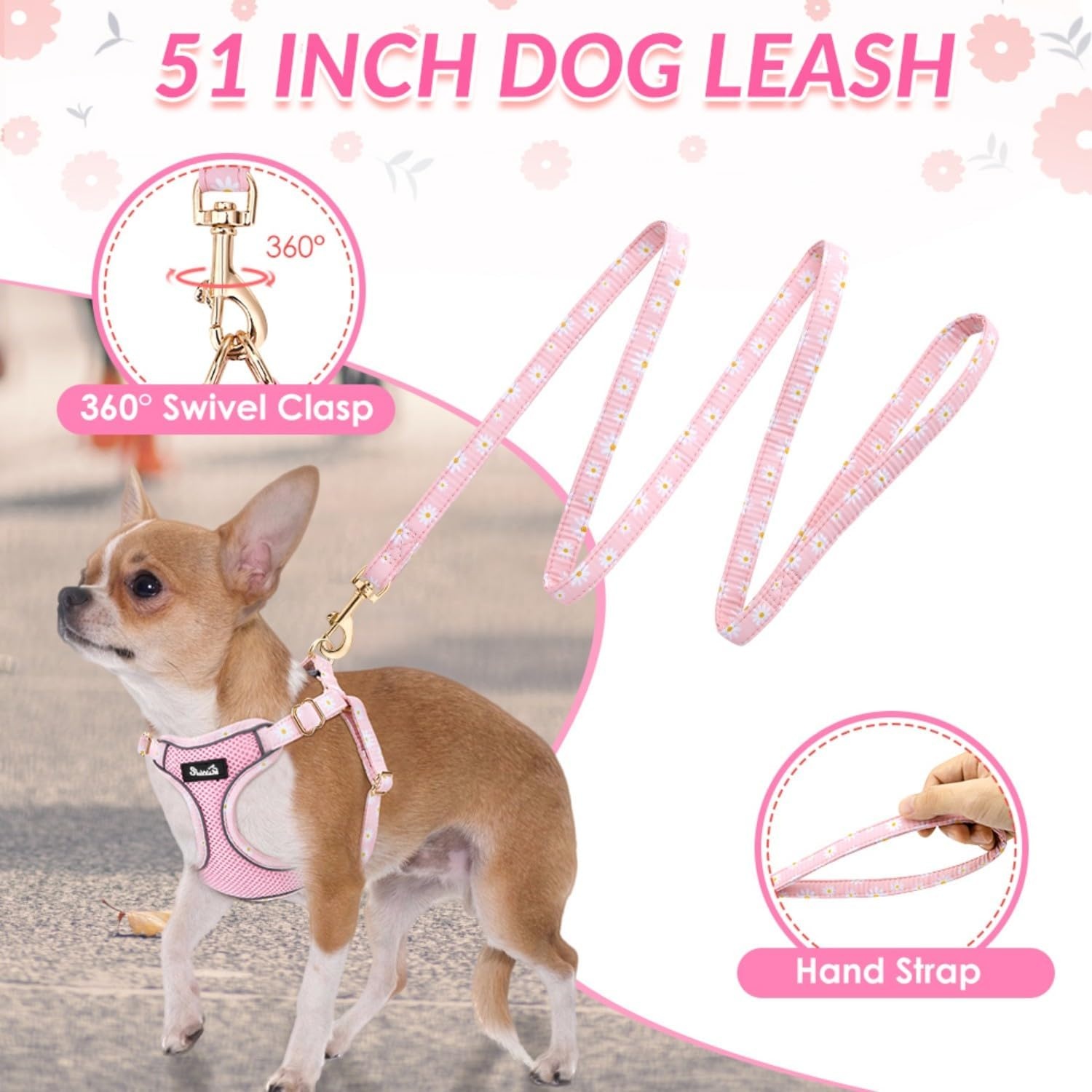 image:imageSlowTon Small Dog Harness No Pull Dog Harness and Leash Set Soft Mesh Lightweight Puppy Vest Harnesses Adjustable Pet Harnesses for XXS XS Small Medium Easy Walk Hiking Purple XXS1Pink Daisy