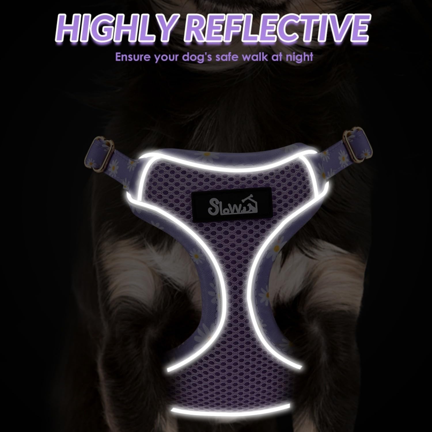 image:imageSlowTon Small Dog Harness No Pull Dog Harness and Leash Set Soft Mesh Lightweight Puppy Vest Harnesses Adjustable Pet Harnesses for XXS XS Small Medium Easy Walk Hiking Purple XXS2Purple Daisy