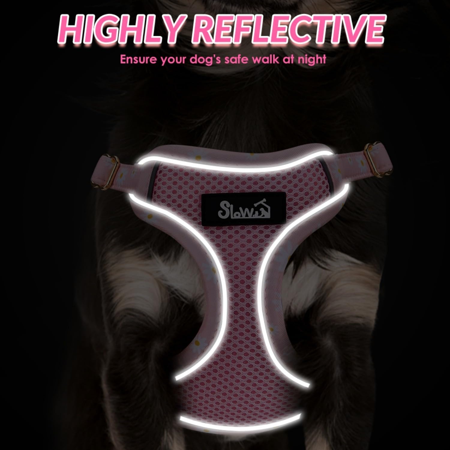 image:imageSlowTon Small Dog Harness No Pull Dog Harness and Leash Set Soft Mesh Lightweight Puppy Vest Harnesses Adjustable Pet Harnesses for XXS XS Small Medium Easy Walk Hiking Purple XXS1Pink Daisy
