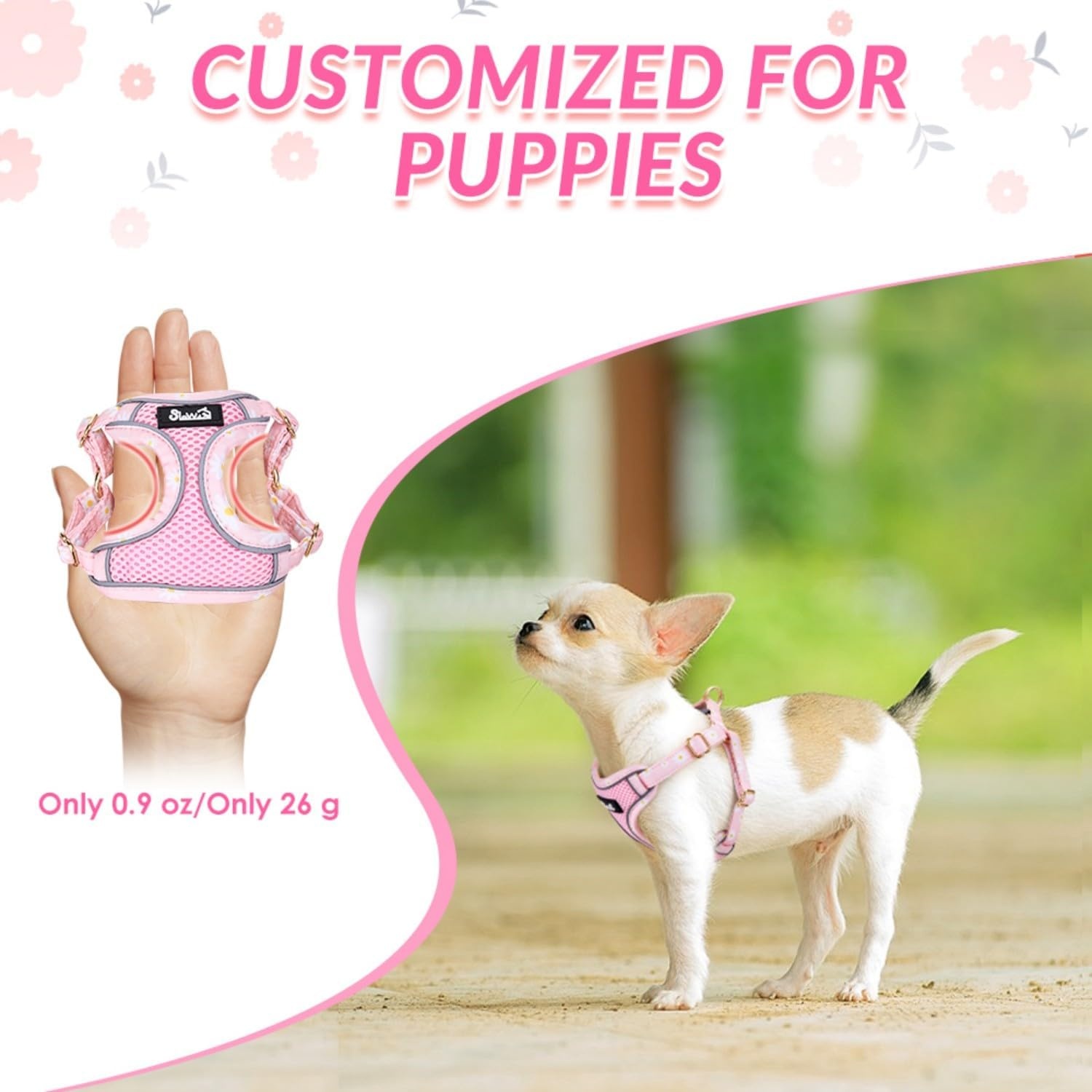 image:imageSlowTon Small Dog Harness No Pull Dog Harness and Leash Set Soft Mesh Lightweight Puppy Vest Harnesses Adjustable Pet Harnesses for XXS XS Small Medium Easy Walk Hiking Purple XXS1Pink Daisy