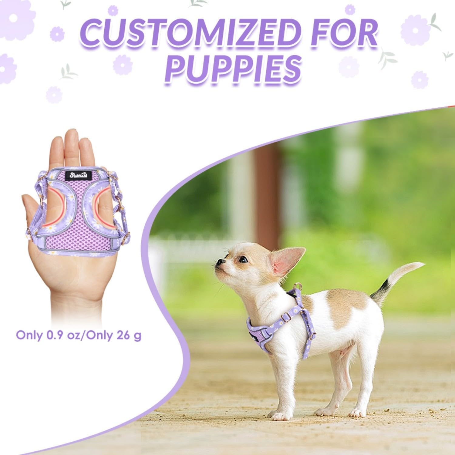 image:imageSlowTon Small Dog Harness No Pull Dog Harness and Leash Set Soft Mesh Lightweight Puppy Vest Harnesses Adjustable Pet Harnesses for XXS XS Small Medium Easy Walk Hiking Purple XXS2Purple Daisy