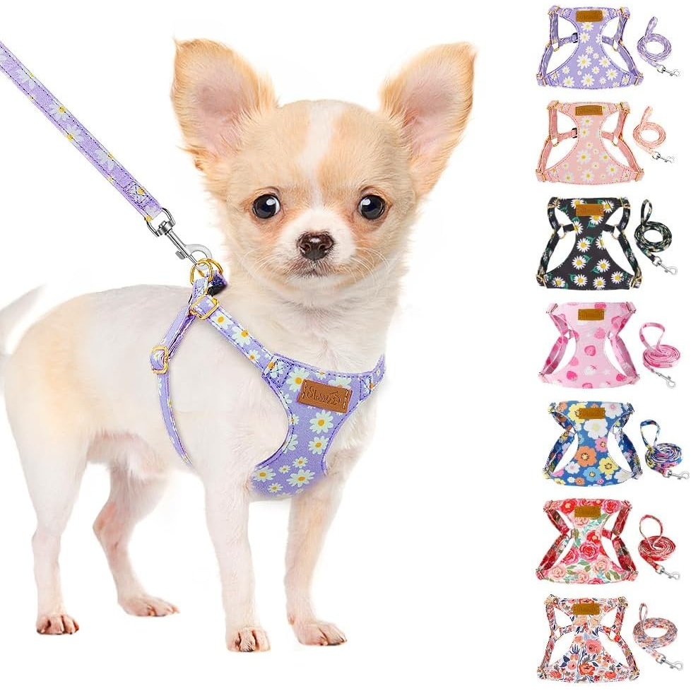image:imageSlowTon Dog Harness Small Sized Dog Soft XXS Dog Harness and Leash Set No Pull No Chock Adjustable Lightweight Puppy Harness for XS Small Medium Dogs Cats Purple Dasiy XXSPurple Daisy