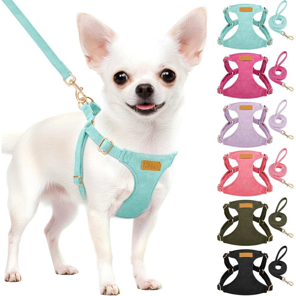 image:imageSlowTon Dog Harness Small Sized Dog Soft XXS Dog Harness and Leash Set No Pull No Chock Adjustable Lightweight Puppy Harness for XS Small Medium Dogs Cats Purple Dasiy XXSSolid Teal