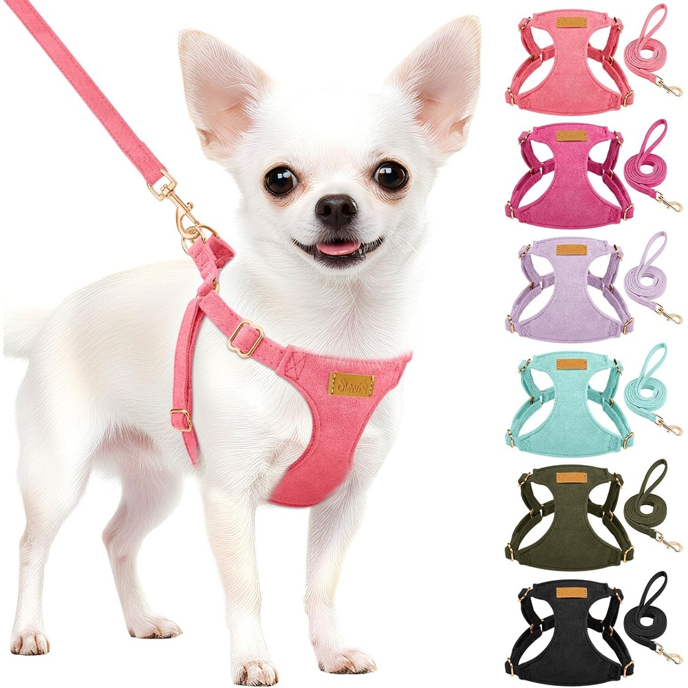 image:imageSlowTon Dog Harness Small Sized Dog Soft XXS Dog Harness and Leash Set No Pull No Chock Adjustable Lightweight Puppy Harness for XS Small Medium Dogs Cats Purple Dasiy XXSSolid Pink