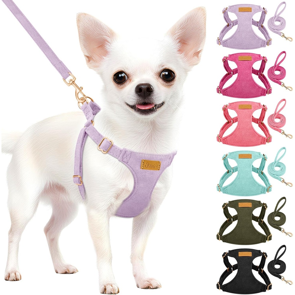 image:imageSlowTon Dog Harness Small Sized Dog Soft XXS Dog Harness and Leash Set No Pull No Chock Adjustable Lightweight Puppy Harness for XS Small Medium Dogs Cats Purple Dasiy XXSSolid Purple