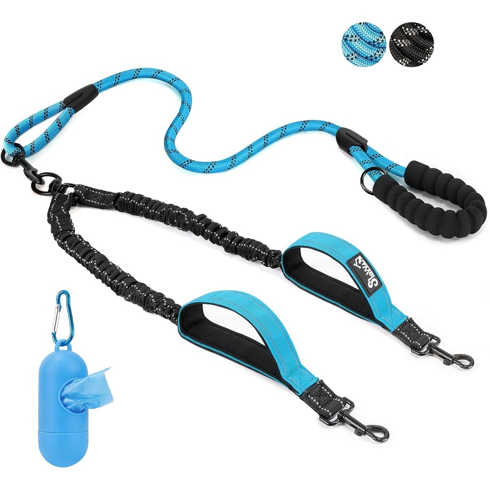 image:imageSlowTon Double Leash for Two Dogs No Tangle Dog Leash 360 Swivel Reflective Double Dog Leashes with Two Padded Handles Shock Absorbing Walking Training for Small Medium Dogs Black 835 lbsBlue